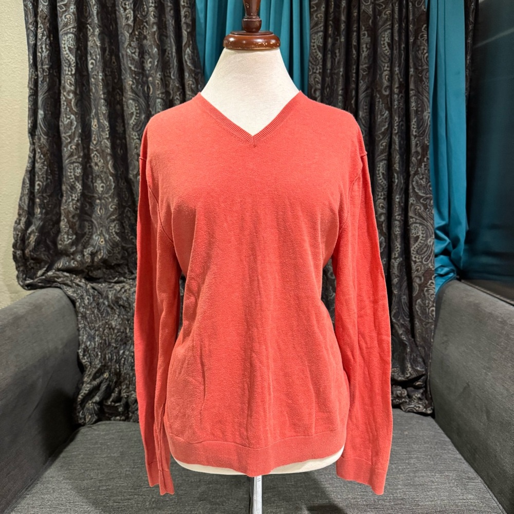 GAP Women Orange V-Neck Cotton Long Sleeve Relaxed Fit Sweater Size L‎